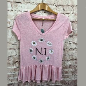 Ruffle No. 1 Short Sleeve Linen High Low Peplum M